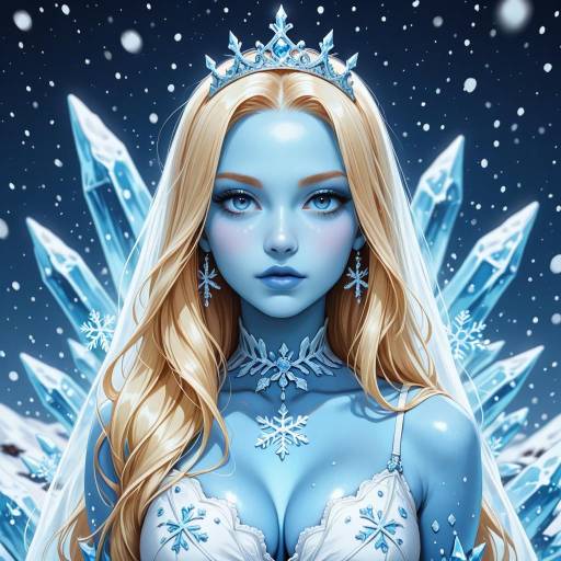 Ice Queen with Blue Skin and Blonde Hair