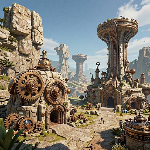 Stonepunk World with Futuristic Gears