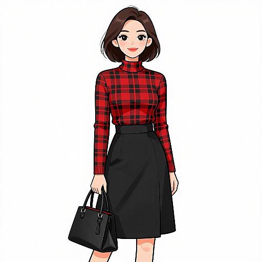 Smiling Woman in Preppy Plaid Outfit