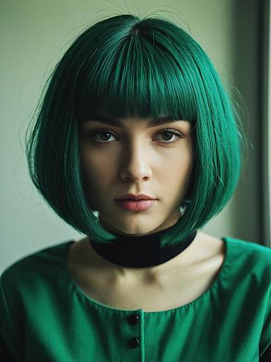 Cinematic Portrait of Woman in Emerald Bob