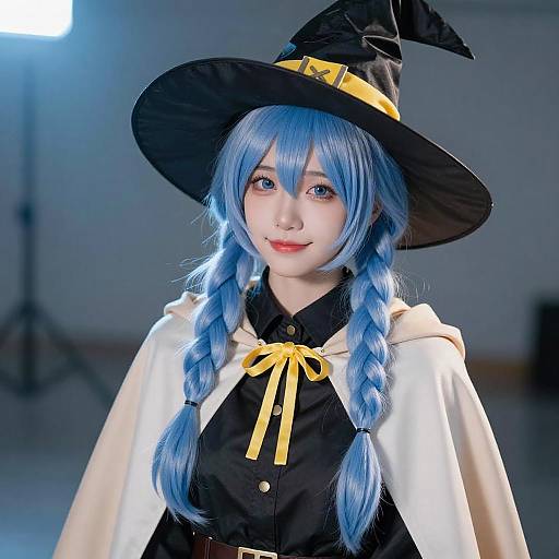 Young Woman with Blue Hair in Witch Hat