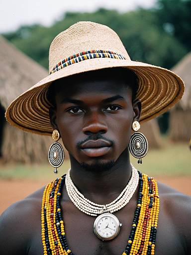 African Man in Traditional Ghanaian Costume with Jewelry
