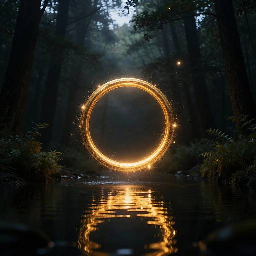Twilight Forest with Levitating Golden Ring
