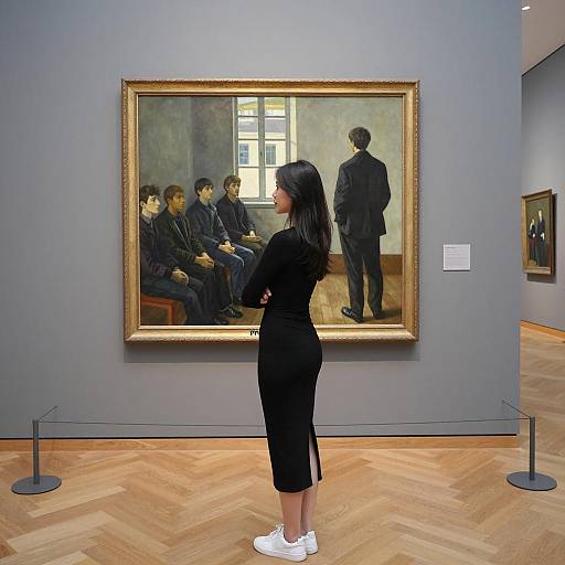 Chic Woman in Art Gallery Setting