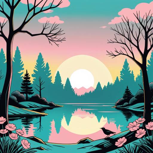 Sunset over Serene Forest Lake