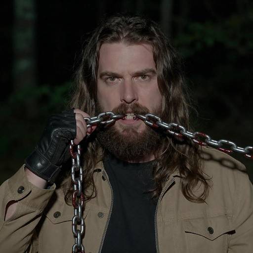 Intense Forest Man with Metal Chain