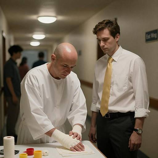 Intense Focus in a Dimly Lit Hallway