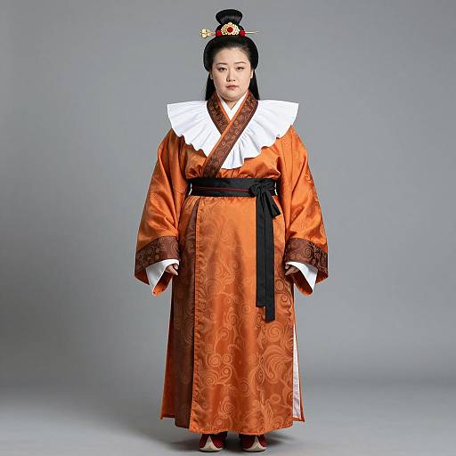 Asian Woman in Traditional Chinese Orange Robe