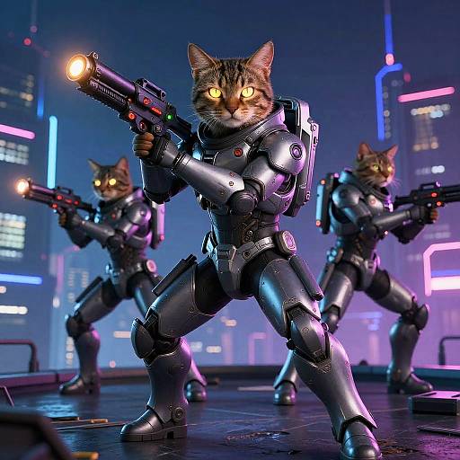 Futuristic Cat Soldiers in Cyberpunk Battle