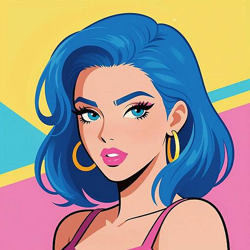 Retro Pop Art Woman with Blue Hair