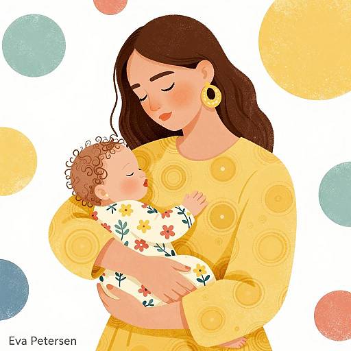 Mother Holding Sleeping Baby Illustration