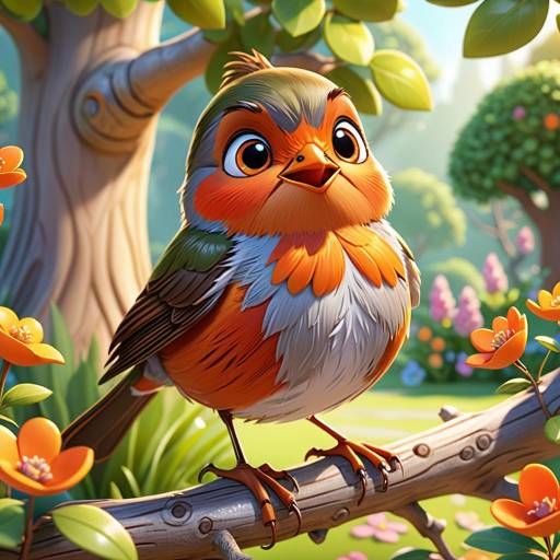 Charming 3D Cartoon Robin in Garden