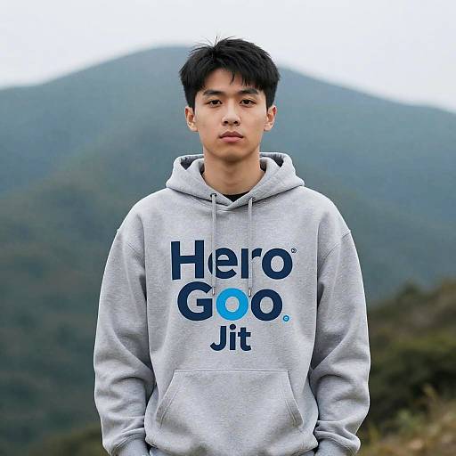 Young Man in Gray Hoodie Outdoors