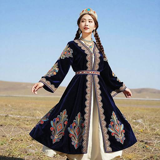 Kazakhstan Traditional Costume in Steppe
