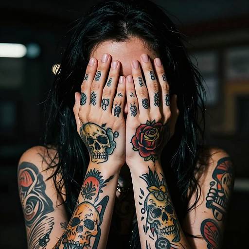Tattooed Person with Covered Face