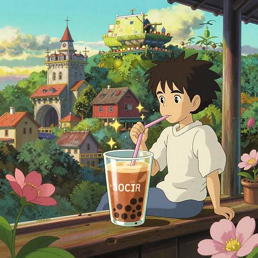 Whimsical Boba Tea Fantasy Illustration