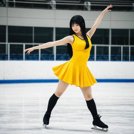 Figure Skater in Yellow Dress Posing on Ice