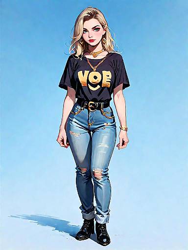 Realistic Comic-Style Casual Full-Body Portrait