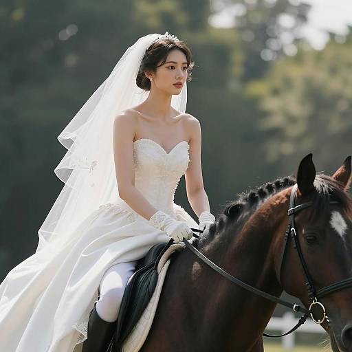 Elegant Bride on a Black Horse
