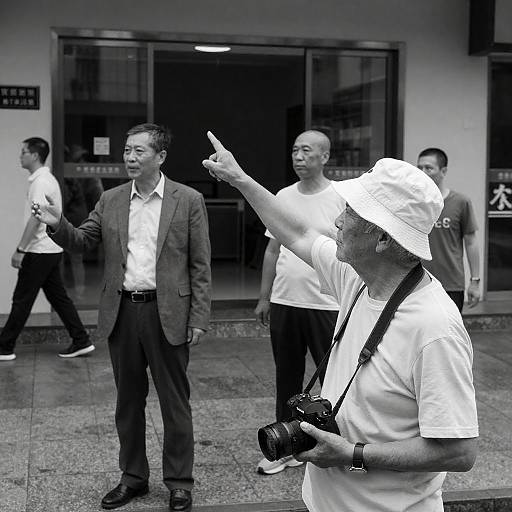 Monochrome Street Scene with Four Figures