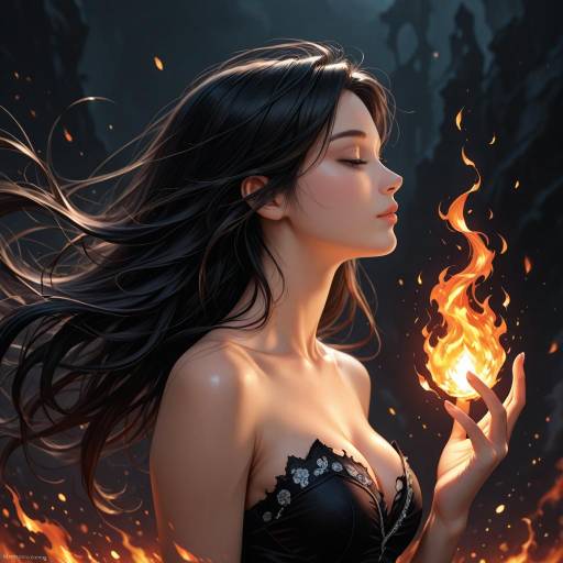 Realistic Profile of a Girl in Fire