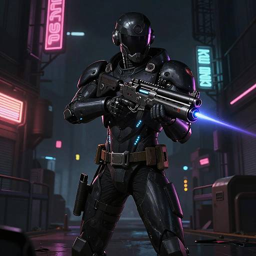 Cybernetic Bounty Hunter in Neon Zone