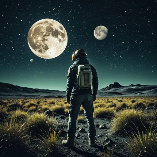Astronaut Standing on Alien Planet under Large Moons