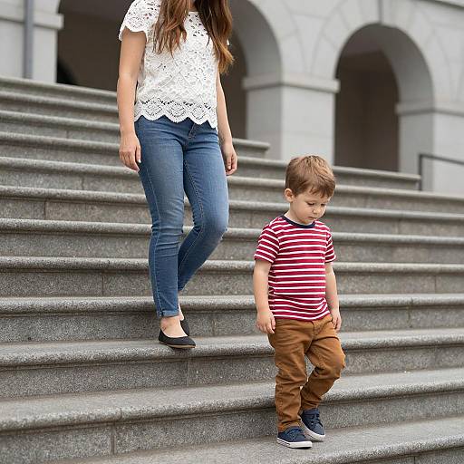 Children on a Stone Staircase Scene