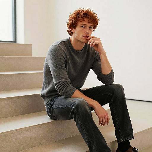 Editorial Portrait of Curly-Haired Man