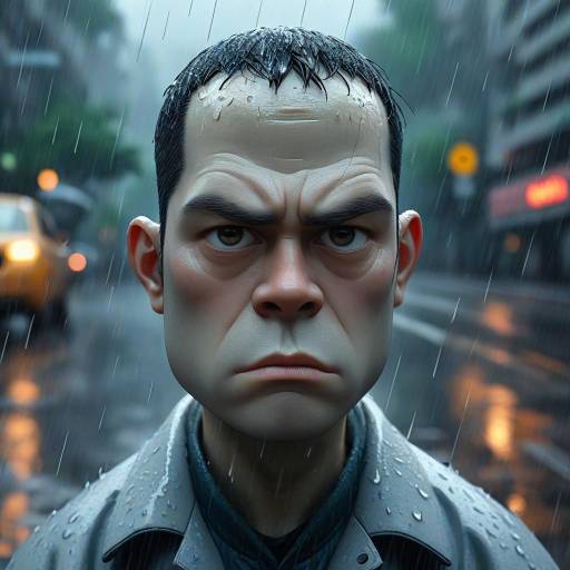 Serious Man in the Rain with Wet Hair