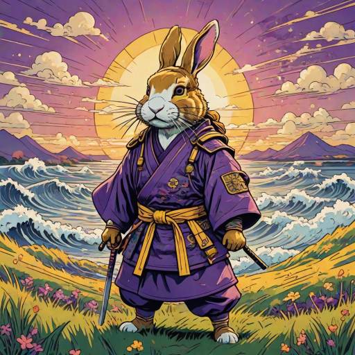 Samurai Rabbit with Katana at Sunset