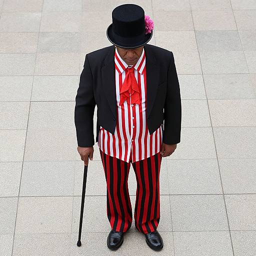 Man in Striped Outfit with Top Hat