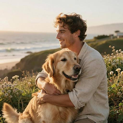 Joyful Coastal Moments with Golden Retriever