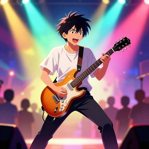 Anime Teen Playing Electric Guitar