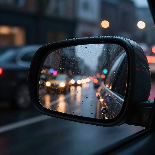 Neon Rainy Night Rearview Reflection