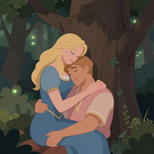 Romantic Couple Embracing in Forest