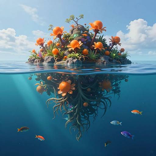 Floating Island with Inverted Underwater World