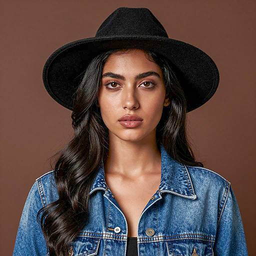Young Woman in Denim and Hat Portrait