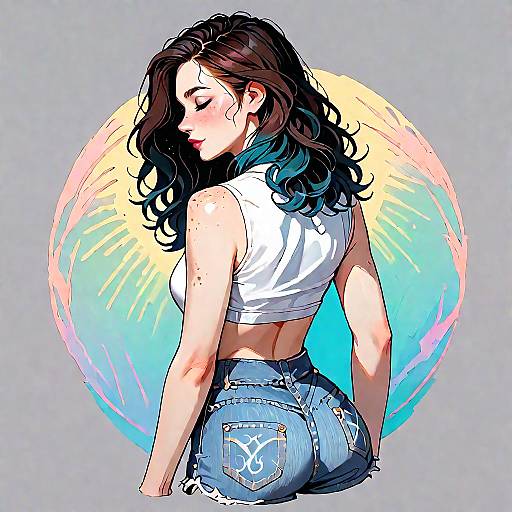 Fashionable Woman in Cropped Tank and Denim Shorts