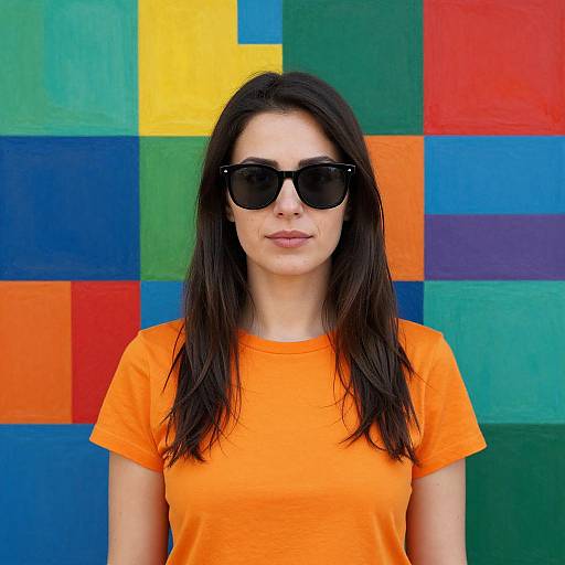 Vibrant Woman Portrait with Geometric Background