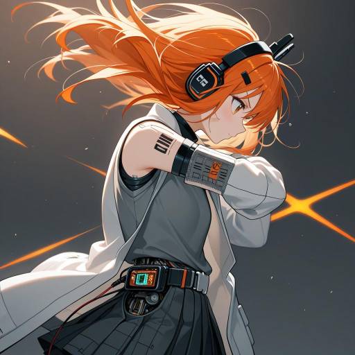 Anime Girl with Orange Hair and Futuristic Headset