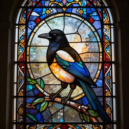 Intricate Magpie Stained Glass Window