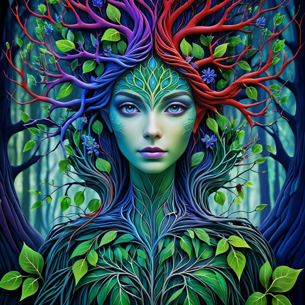 Whimsical Tree Lady in a Magical Forest