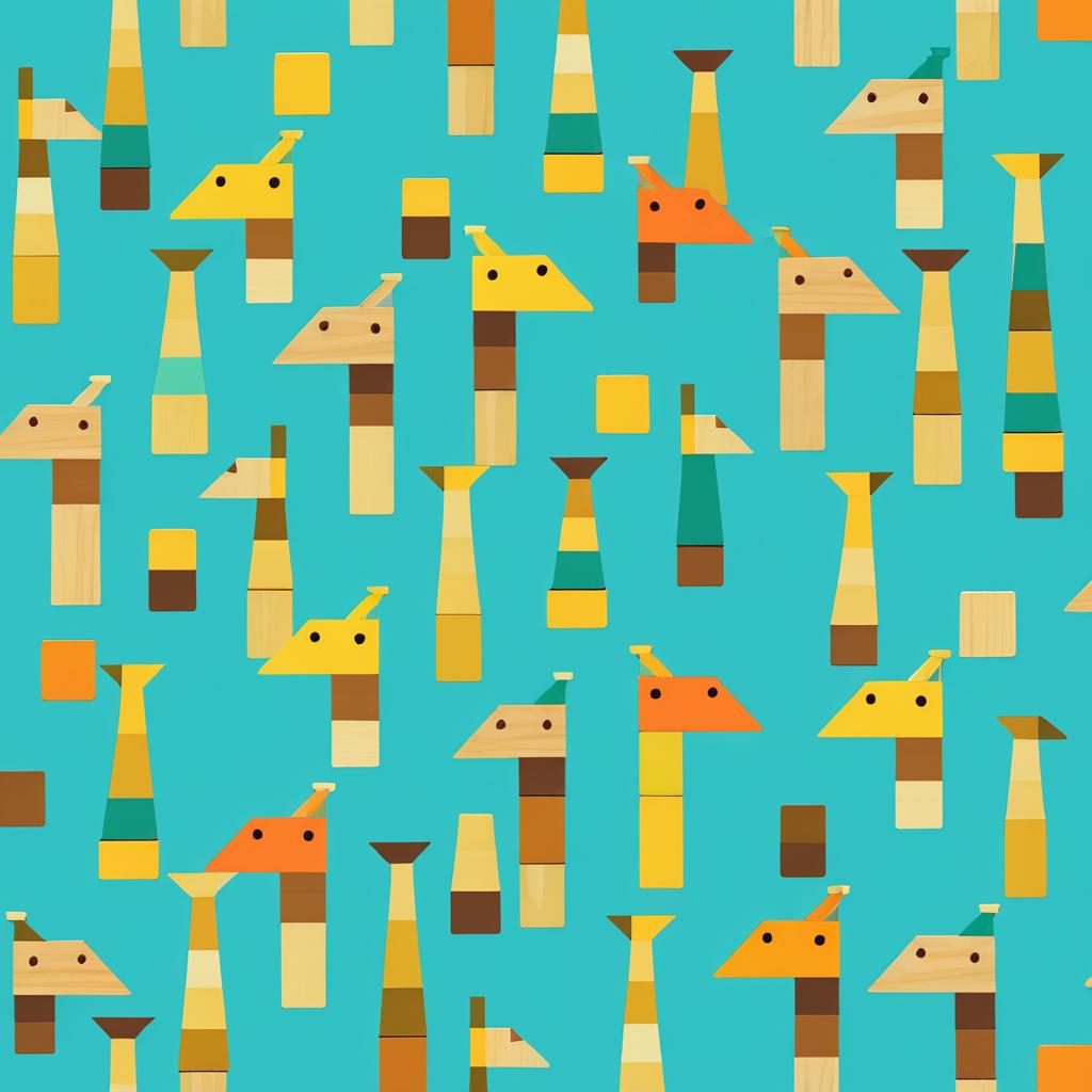 Wooden Block Giraffe on Teal Background