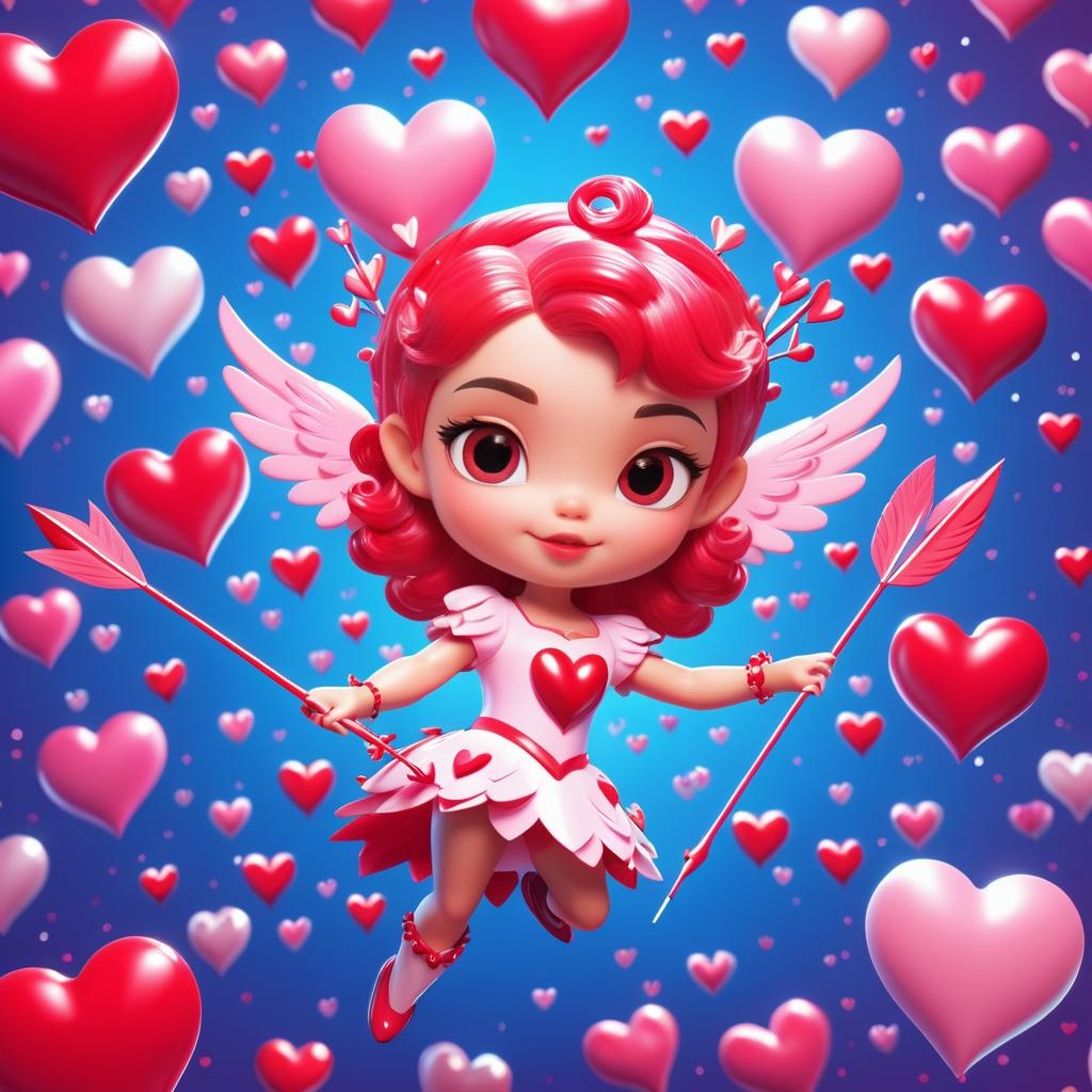 Whimsical Cupid in Vibrant Love Scene