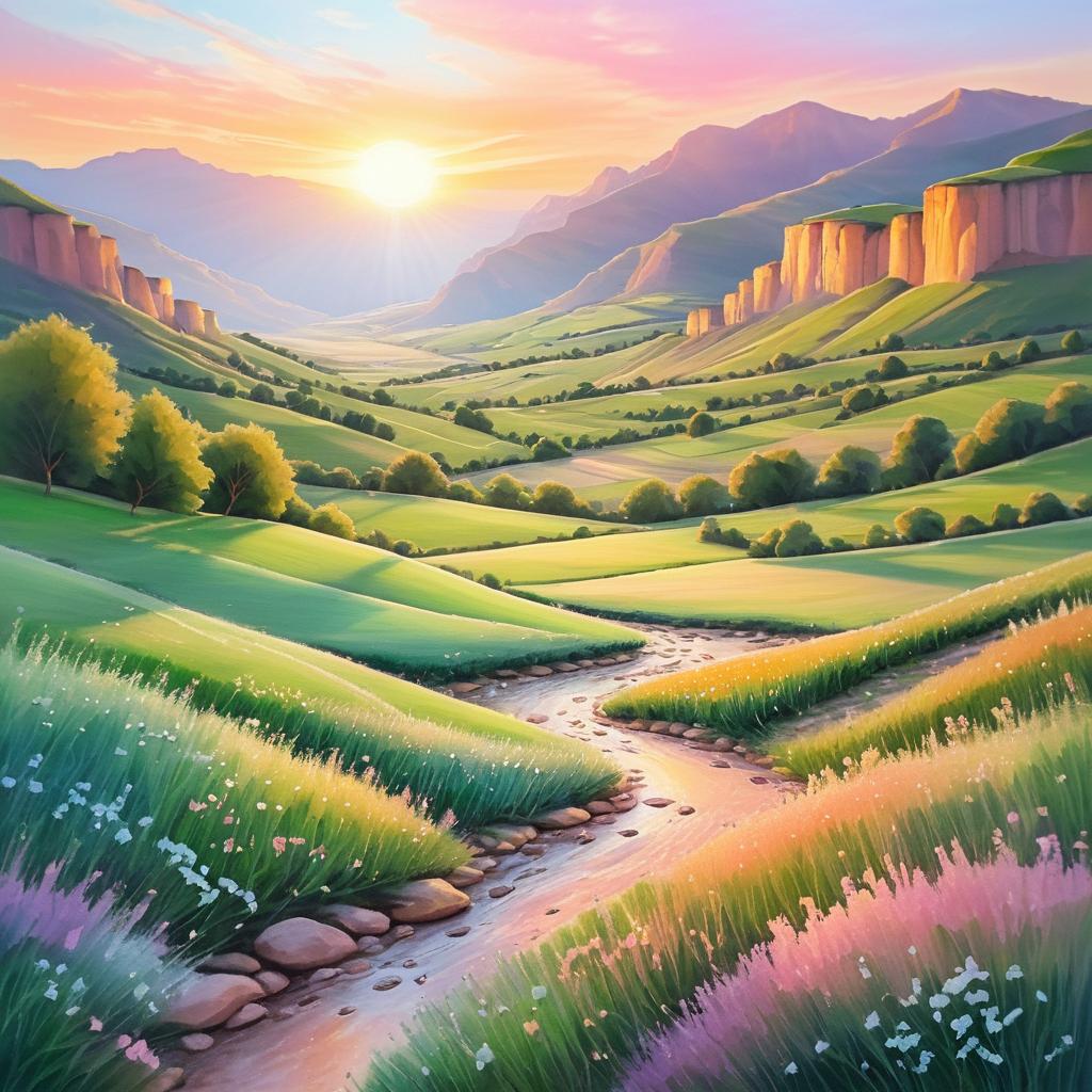 Whimsical Sunset Valley Acrylic Painting