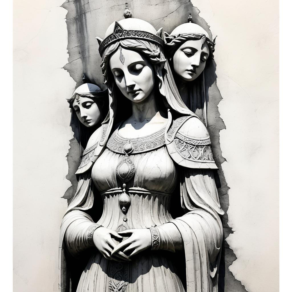 Melancholic Priestess Sculpture in Ink