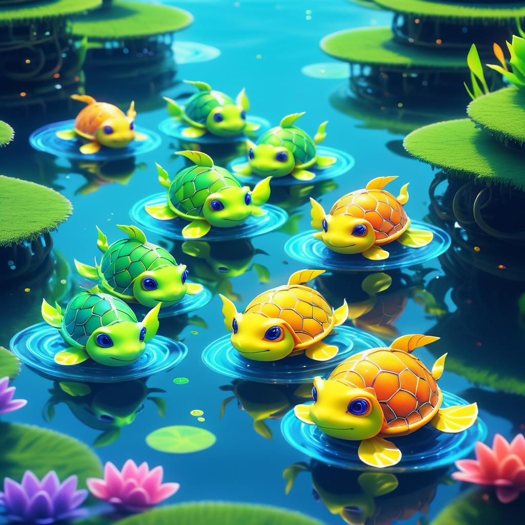 Whimsical Turtles in Murky Waters