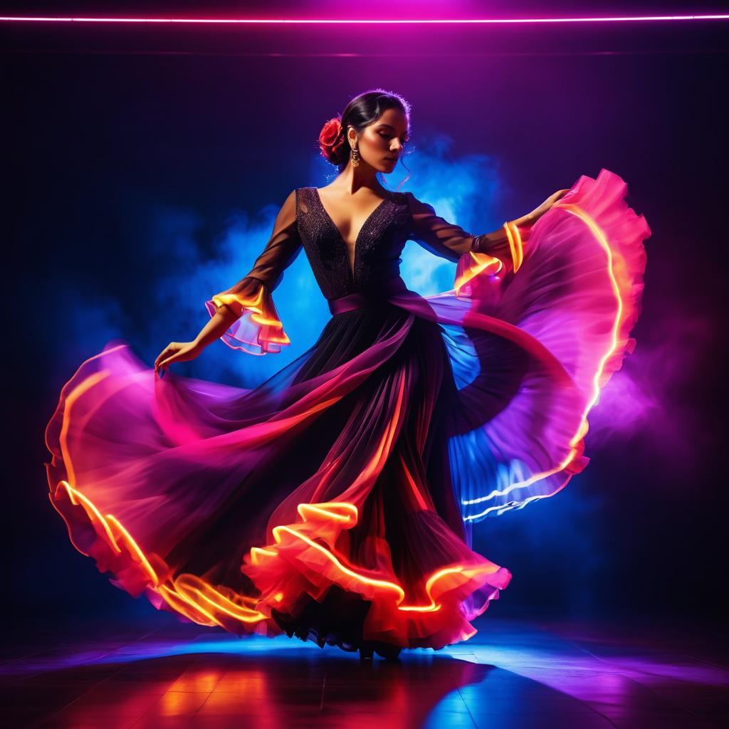 Elegant Flamenco Dancer in Neon Lights