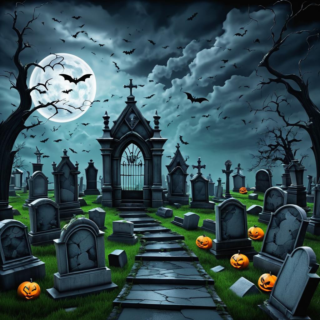 Spooky Cartoonish Halloween Graveyard Scene